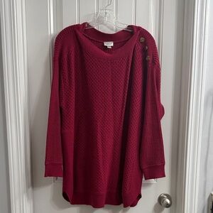 Avenue Burgundy Button-Shoulder Sweater Size 20